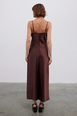 Vestido midi sem mangas - Castanho