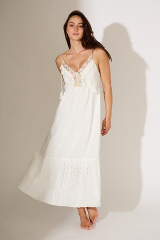 Vestido de playa con bordado inglés - Blanco