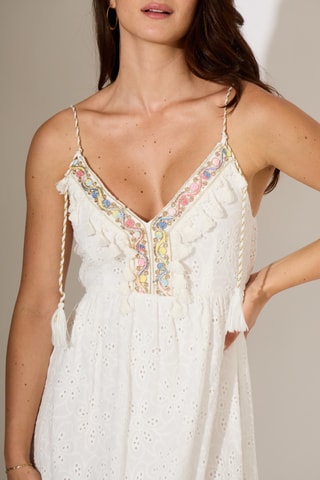 Vestido de playa con bordado inglés - Blanco