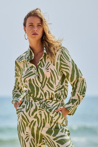 Camisa y pantalón de playa - Verde claro y blanco