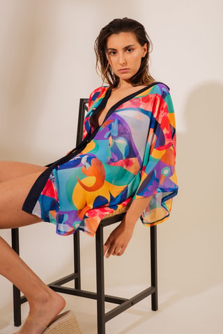 Kimono de playa - Azul y rojo