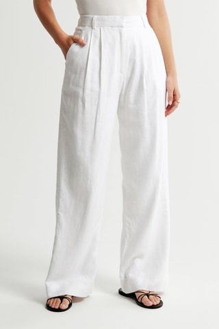 Pantalon wide legs taille haute en lin - Blanc