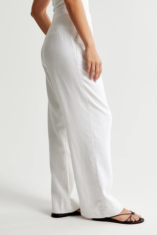 Pantalon wide legs taille haute en lin - Blanc