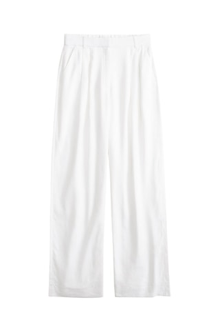 Pantalon wide legs taille haute en lin - Blanc