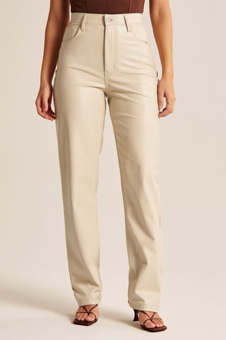 Pantalon straight taille haute - Crème