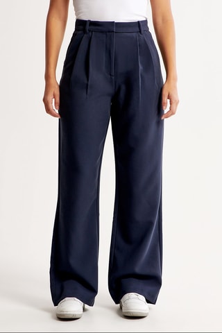 Pantalon wide legs taille haute - Bleu marine