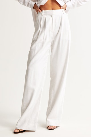 Pantalon wide legs taille haute en lin - Blanc