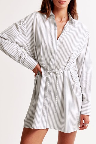 Robe chemise - Blanc et gris clair