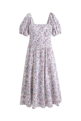 Robe midi en lin - Blanc et bleu marine