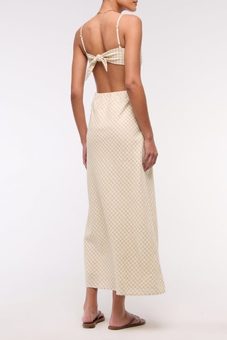Robe midi en lin - Beige et blanc