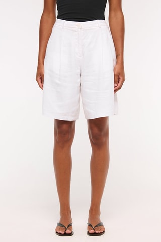 Short en lin taille haute - Blanc