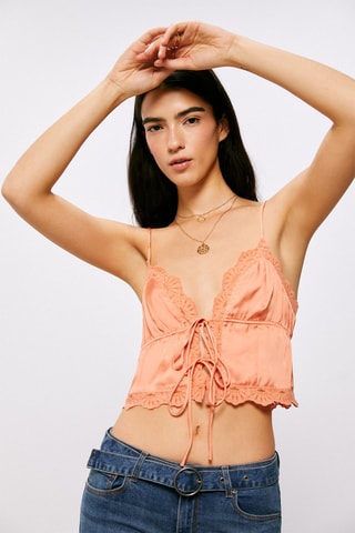 Crop top bimateriale - Salmone