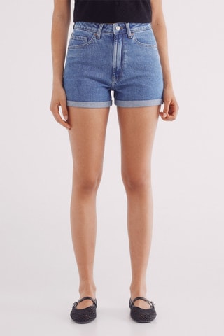 Shorts in jeans a vita alta - Azzurro