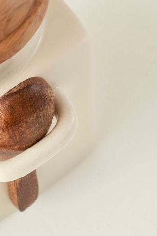 Contenant à épices en céramique et bois d'acacia