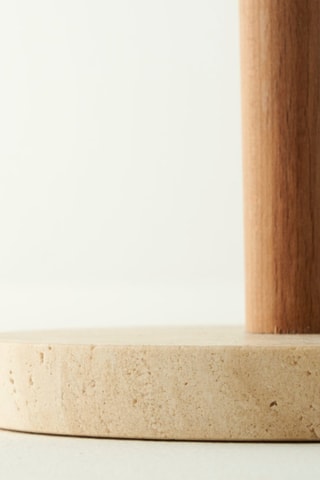 Porte-essuie-tout en travertin et bois - Beige