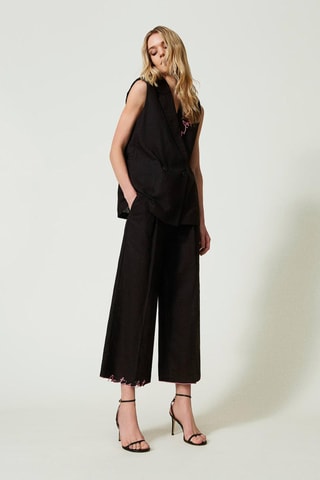 Linnen 7/8 Broek Wide Legs - Zwart - Twin Set