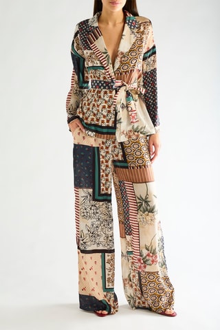 Pantalon taille haute - Beige et noir