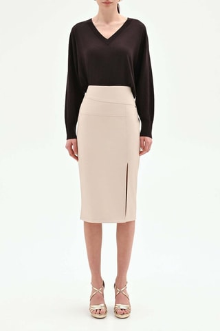 Jupe fourreau taille haute fendue - Beige 