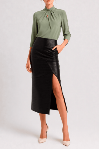 Jupe fourreau longue asymétrique taille haute - Noir
