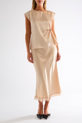 Jupe midi taille haute - Beige