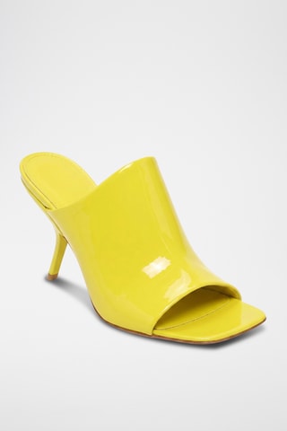 Mules à talons vernies en cuir - Jaune