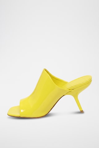 Mules à talons vernies en cuir - Jaune