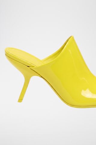 Mules à talons vernies en cuir - Jaune