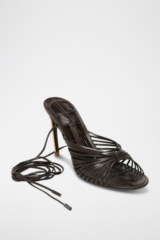 Mules à talons en cuir - Marron