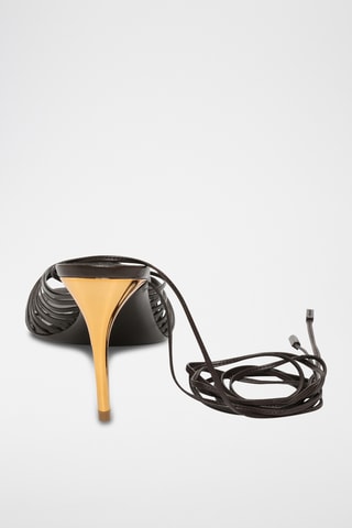 Mules à talons en cuir - Marron