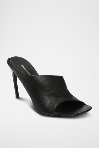 Mules à talons en cuir - Noir
