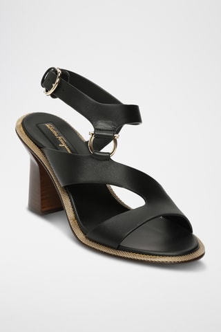 Sandales compensées en cuir - Noir