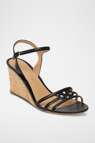 Sandales compensées en cuir - Noir