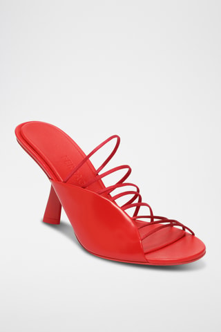 Mules à talons vernies en cuir - Blanc et noir