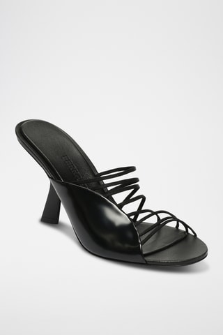 Mules à talons en cuir - Noir
