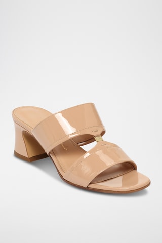 Mules à talons vernies en cuir - Beige