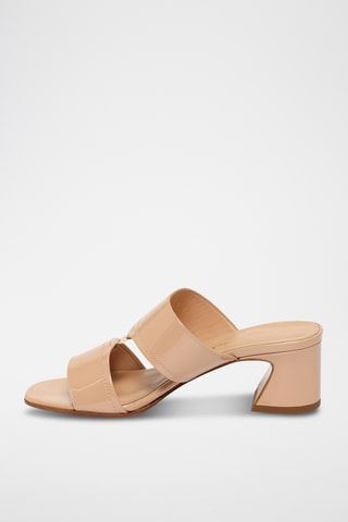 Mules à talons vernies en cuir - Beige