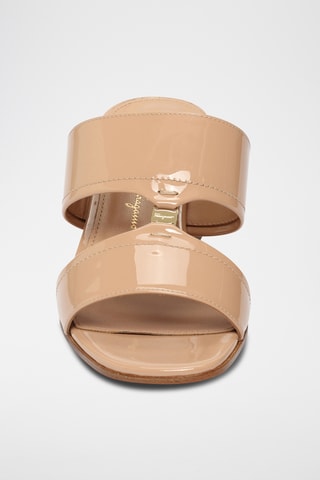 Mules à talons vernies en cuir - Beige