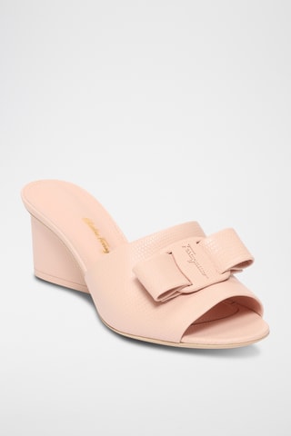 Mules à talons en cuir - Rose