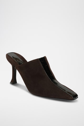 Mules à talons vernies en cuir suédé - Marron