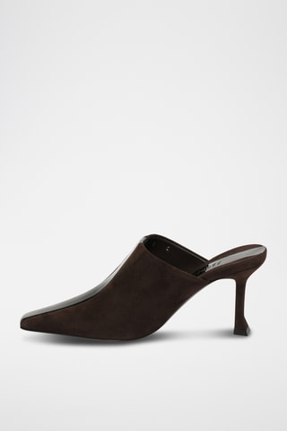 Mules à talons vernies en cuir suédé - Marron