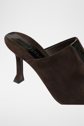 Mules à talons vernies en cuir suédé - Marron