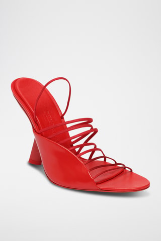 Mules à talons en cuir - Rouge