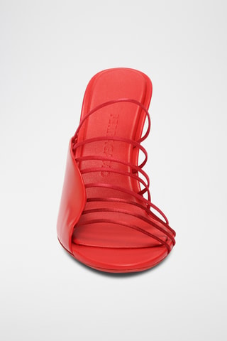 Mules à talons en cuir - Rouge