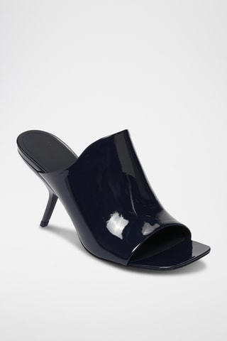 Mules à talons vernies en cuir - Bleu
