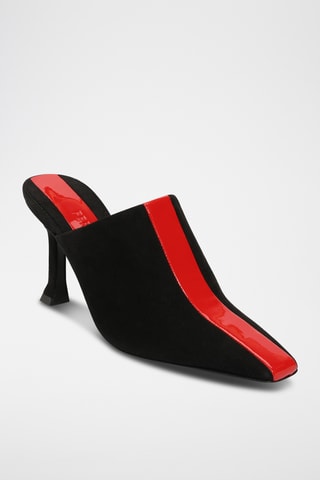 Mules à talons vernies en cuir suédé - Noir