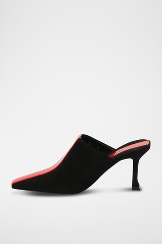 Mules à talons vernies en cuir suédé - Noir
