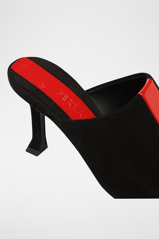 Mules à talons vernies en cuir suédé - Noir