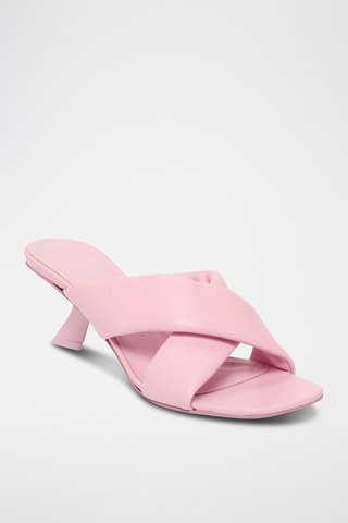 Mules à talons en cuir - Rose