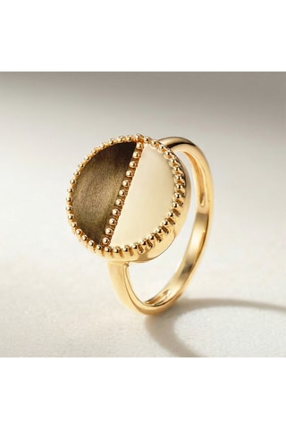 Anel folheado a ouro fino amarelo Mezzo - Obsidiana