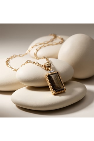 Pendente folheado a ouro fino amarelo Quadra - Obsidiana